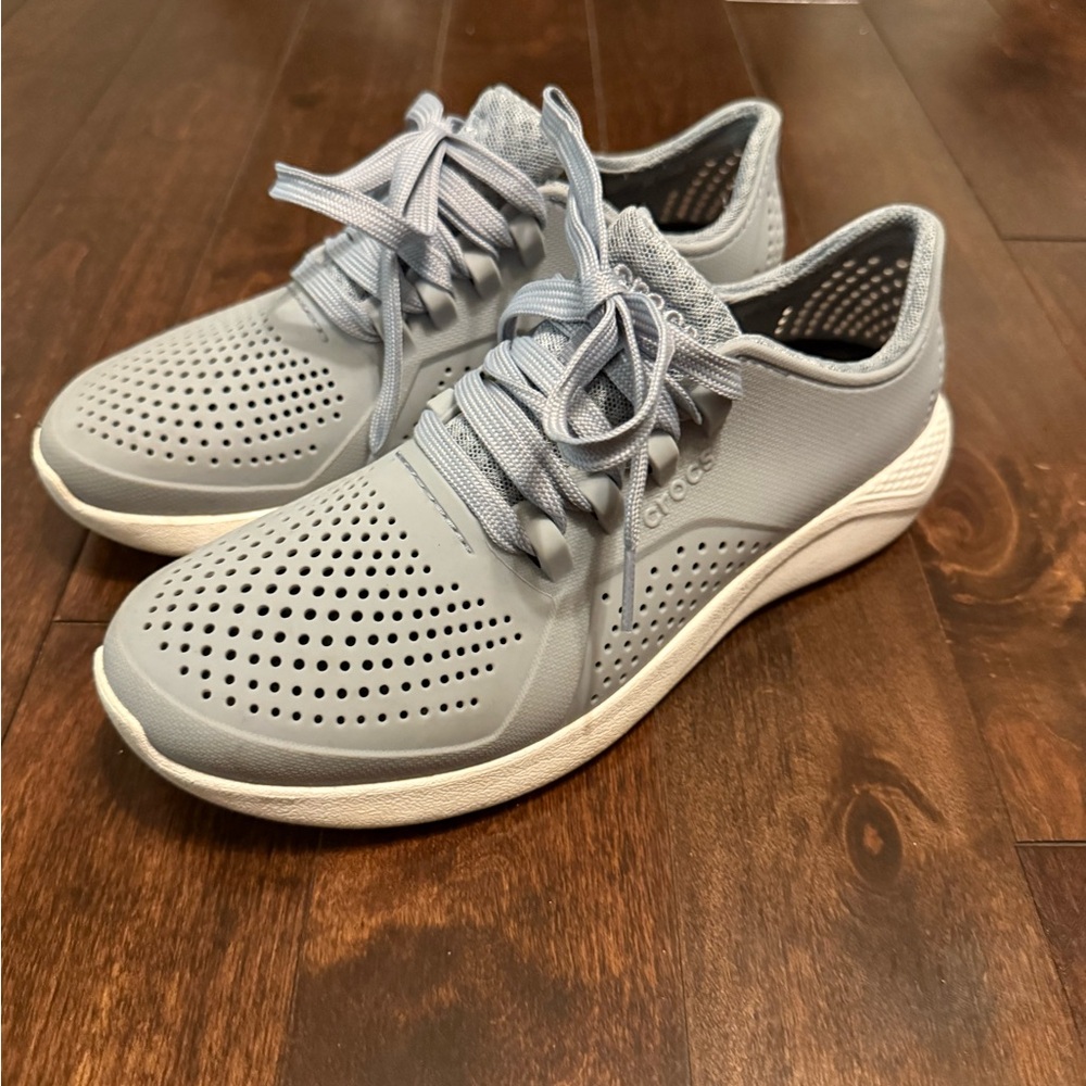 CROCS Light Gray/Blue Perforated Sneakers